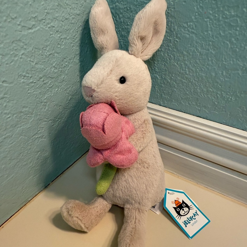 Jellycat Authentic Retired Bonnie Bunny With Peony Easter Soft Plush New W/ Tag